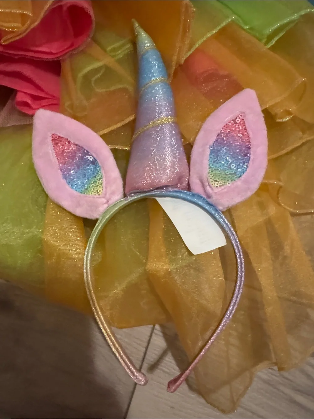 Kids Rainbow Unicorn Tutu Costume with Headband - Pink Multicolor